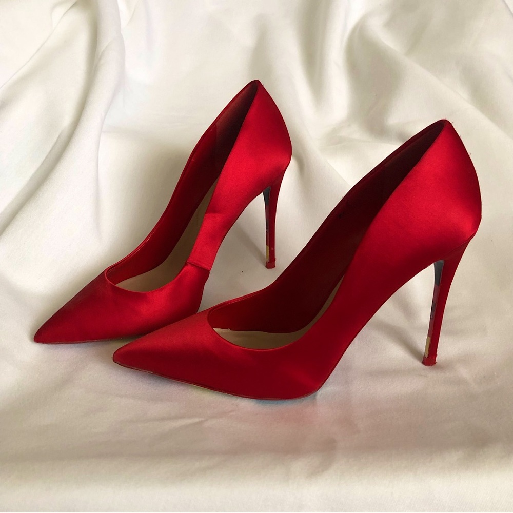 ALDO red satin stiletto pumps